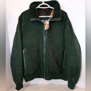 NWT Robert Graham Bomber Jacket Mens XL Vegan Suede Full Zip Green MSRP $328